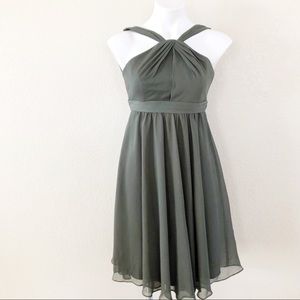 David Bridal Olive Green Sz 4 Chiffon Midi Dress